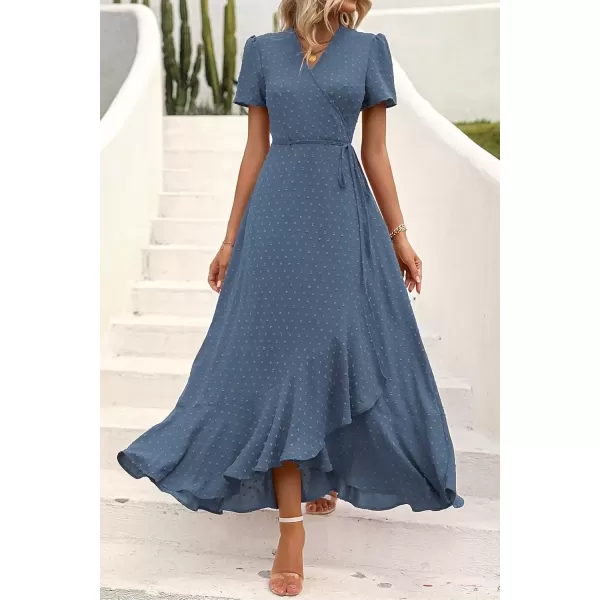 imagePRETTYGARDEN Womens Summer Wrap Maxi Dress Casual Boho Floral V Neck Short Sleeve Ruffle Hem Split Beach Long DressesZblue