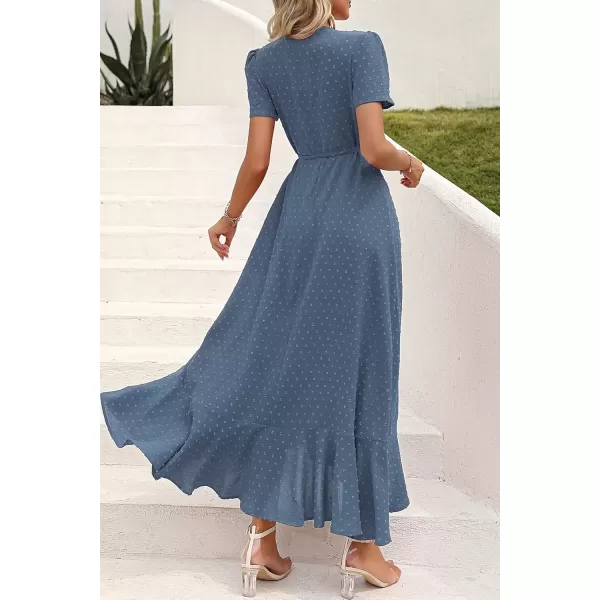 imagePRETTYGARDEN Womens Summer Wrap Maxi Dress Casual Boho Floral V Neck Short Sleeve Ruffle Hem Split Beach Long DressesZblue