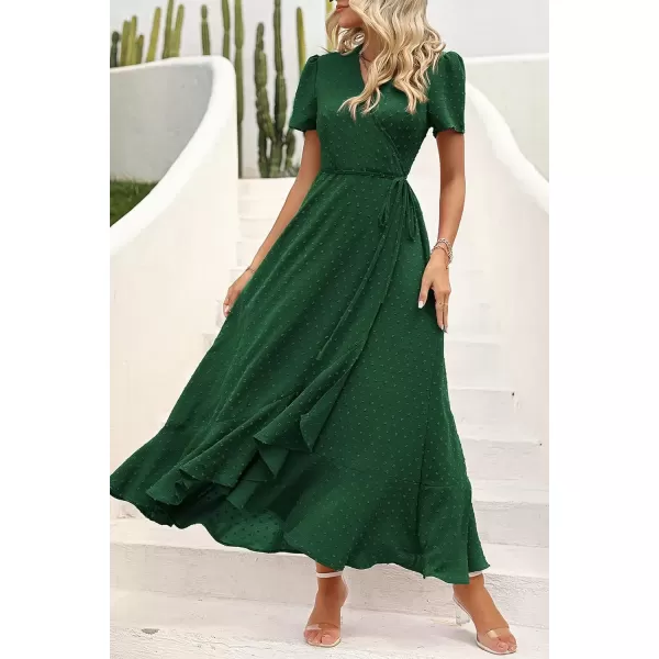 imagePRETTYGARDEN Womens Summer Wrap Maxi Dress Casual Boho Floral V Neck Short Sleeve Ruffle Hem Split Beach Long DressesZdark Green