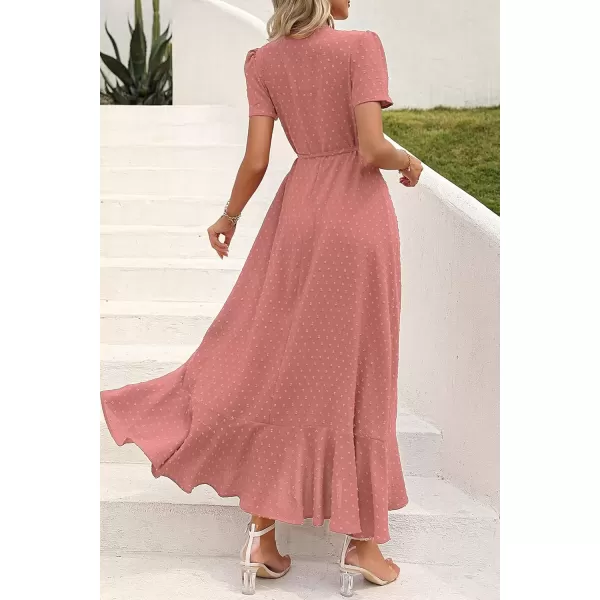 imagePRETTYGARDEN Womens Summer Wrap Maxi Dress Casual Boho Floral V Neck Short Sleeve Ruffle Hem Split Beach Long DressesZpink