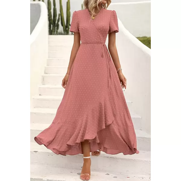 imagePRETTYGARDEN Womens Summer Wrap Maxi Dress Casual Boho Floral V Neck Short Sleeve Ruffle Hem Split Beach Long DressesZpink