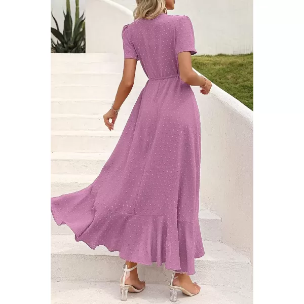 imagePRETTYGARDEN Womens Summer Wrap Maxi Dress Casual Boho Floral V Neck Short Sleeve Ruffle Hem Split Beach Long DressesZpurple