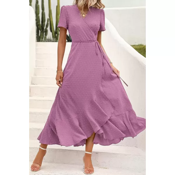 imagePRETTYGARDEN Womens Summer Wrap Maxi Dress Casual Boho Floral V Neck Short Sleeve Ruffle Hem Split Beach Long DressesZpurple