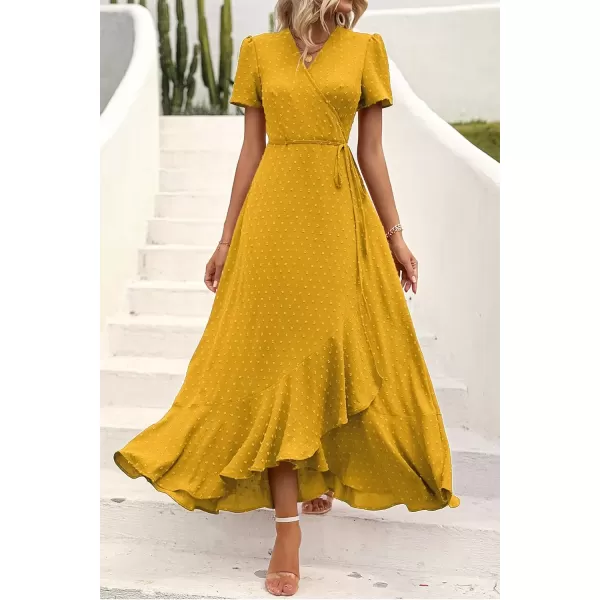 imagePRETTYGARDEN Womens Summer Wrap Maxi Dress Casual Boho Floral V Neck Short Sleeve Ruffle Hem Split Beach Long DressesZturmeric