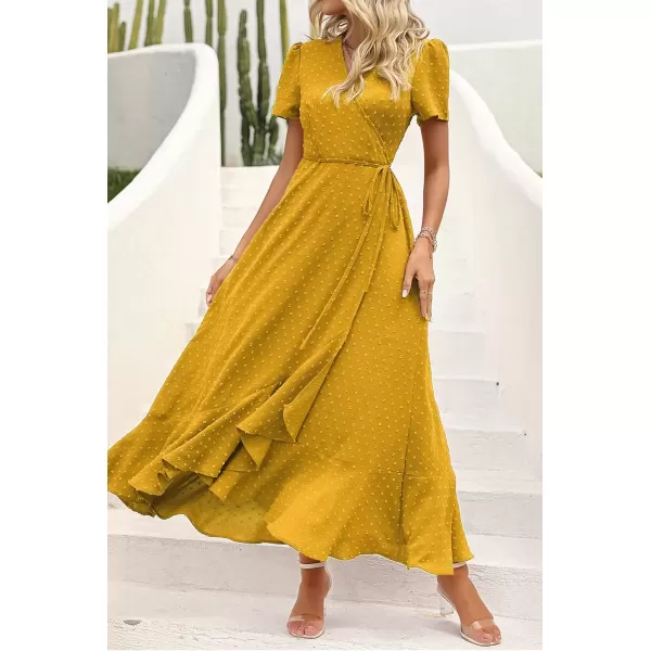 imagePRETTYGARDEN Womens Summer Wrap Maxi Dress Casual Boho Floral V Neck Short Sleeve Ruffle Hem Split Beach Long DressesZturmeric