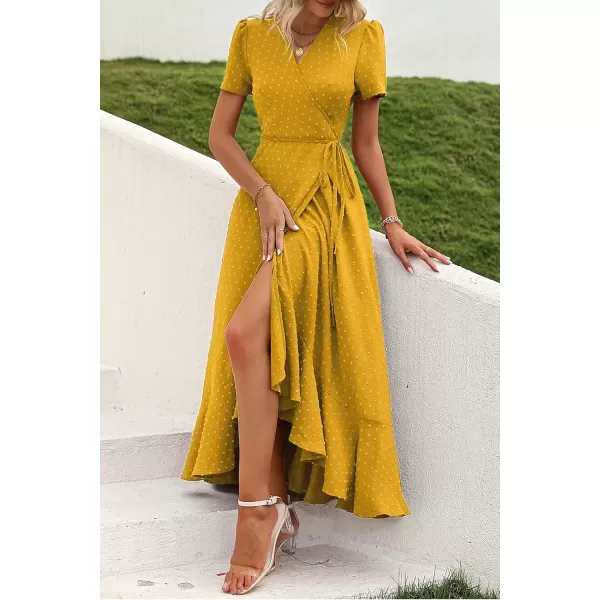 imagePRETTYGARDEN Womens Summer Wrap Maxi Dress Casual Boho Floral V Neck Short Sleeve Ruffle Hem Split Beach Long DressesZturmeric