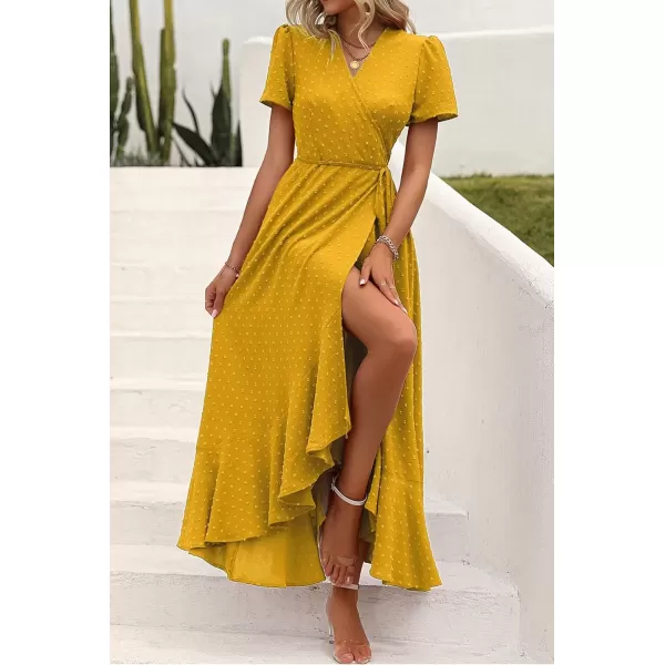 imagePRETTYGARDEN Womens Summer Wrap Maxi Dress Casual Boho Floral V Neck Short Sleeve Ruffle Hem Split Beach Long DressesZturmeric