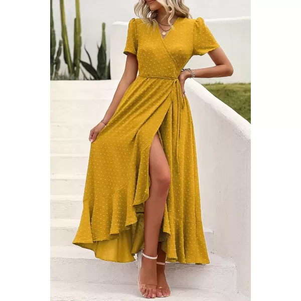 imagePRETTYGARDEN Womens Summer Wrap Maxi Dress Casual Boho Floral V Neck Short Sleeve Ruffle Hem Split Beach Long DressesZturmeric