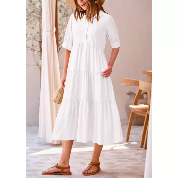 imagePRETTYGARDEN Summer Dress for Women Short Sleeve Button Up Ruffle A Line Flowy Maxi DressesSolid White