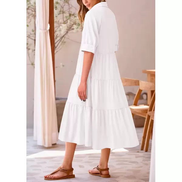 imagePRETTYGARDEN Summer Dress for Women Short Sleeve Button Up Ruffle A Line Flowy Maxi DressesSolid White