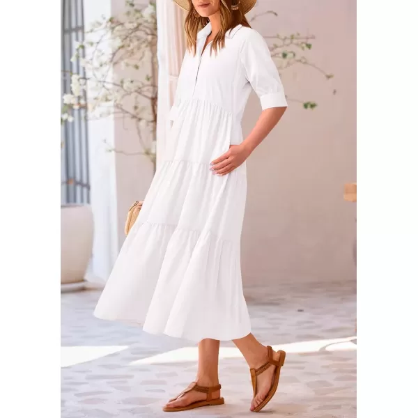 imagePRETTYGARDEN Summer Dress for Women Short Sleeve Button Up Ruffle A Line Flowy Maxi DressesSolid White