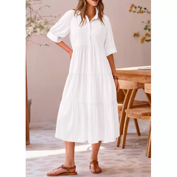 imagePRETTYGARDEN Summer Dress for Women Short Sleeve Button Up Ruffle A Line Flowy Maxi DressesSolid White