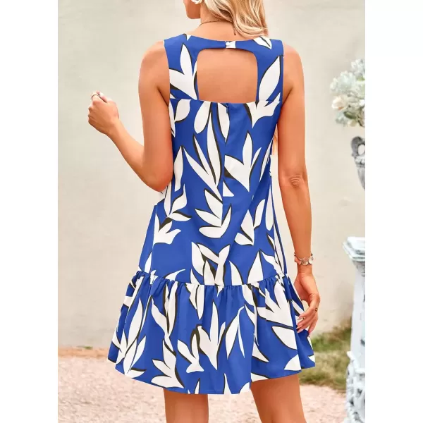 imagePRETTYGARDEN Womens 2024 Summer Floral Mini Dress Sleeveless Cut Out Backless Ruffle Boho Beach Vacation Short SundressesFloral Blue Beige