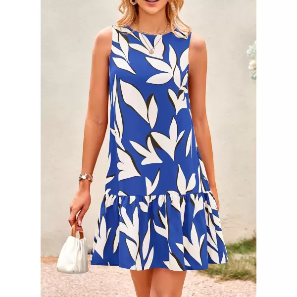 imagePRETTYGARDEN Womens 2024 Summer Floral Mini Dress Sleeveless Cut Out Backless Ruffle Boho Beach Vacation Short SundressesFloral Blue Beige