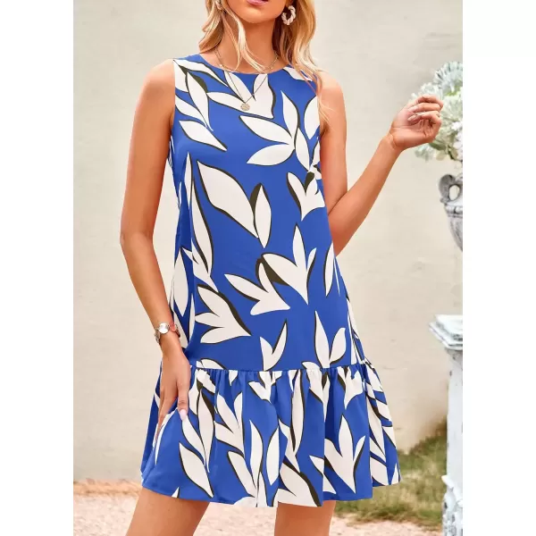 imagePRETTYGARDEN Womens 2024 Summer Floral Mini Dress Sleeveless Cut Out Backless Ruffle Boho Beach Vacation Short SundressesFloral Blue Beige
