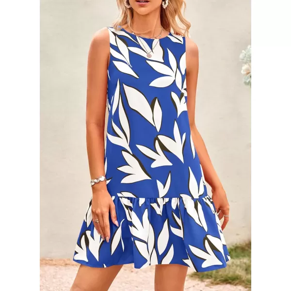 imagePRETTYGARDEN Womens 2024 Summer Floral Mini Dress Sleeveless Cut Out Backless Ruffle Boho Beach Vacation Short SundressesFloral Blue Beige