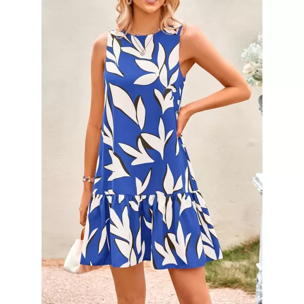 imagePRETTYGARDEN Womens 2024 Summer Floral Mini Dress Sleeveless Cut Out Backless Ruffle Boho Beach Vacation Short SundressesFloral Blue Beige