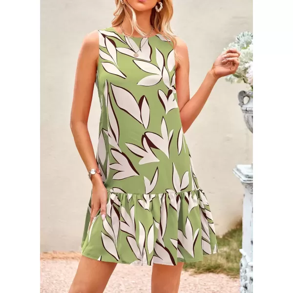 imagePRETTYGARDEN Womens 2024 Summer Floral Mini Dress Sleeveless Cut Out Backless Ruffle Boho Beach Vacation Short SundressesFloral Grass Green Beige