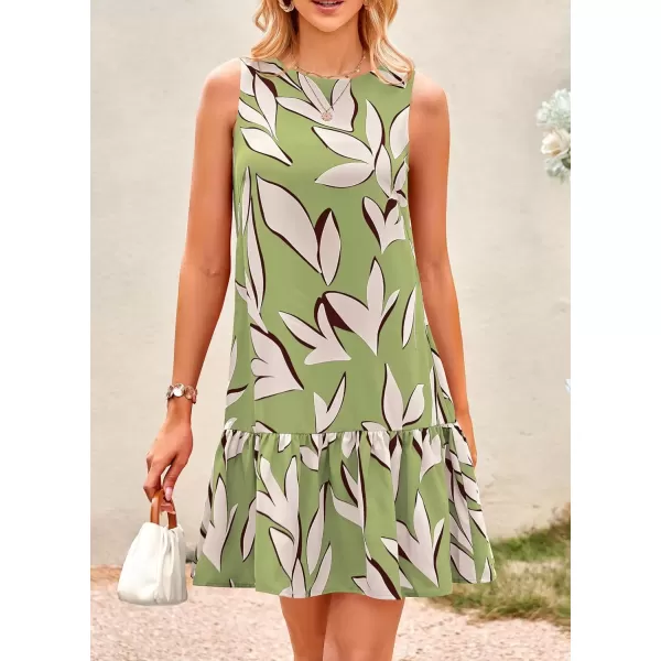 imagePRETTYGARDEN Womens 2024 Summer Floral Mini Dress Sleeveless Cut Out Backless Ruffle Boho Beach Vacation Short SundressesFloral Grass Green Beige