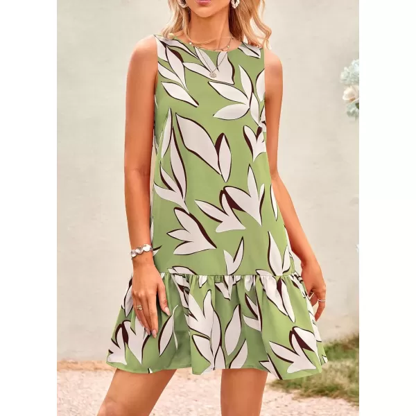 imagePRETTYGARDEN Womens 2024 Summer Floral Mini Dress Sleeveless Cut Out Backless Ruffle Boho Beach Vacation Short SundressesFloral Grass Green Beige