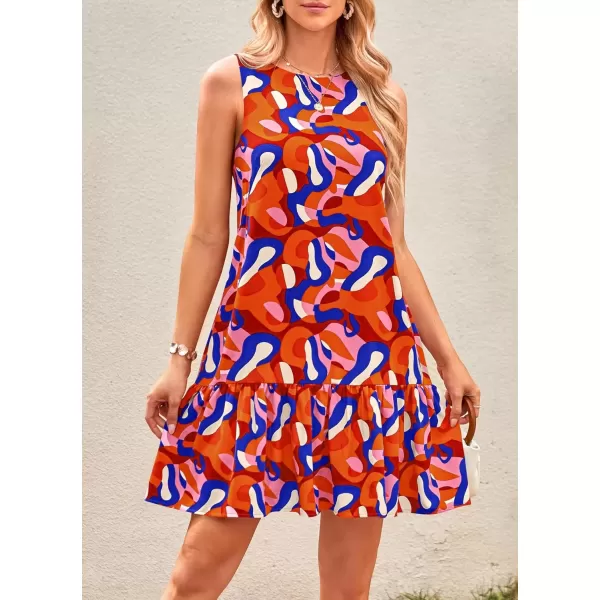 imagePRETTYGARDEN Womens 2024 Summer Floral Mini Dress Sleeveless Cut Out Backless Ruffle Boho Beach Vacation Short SundressesFloral Orange