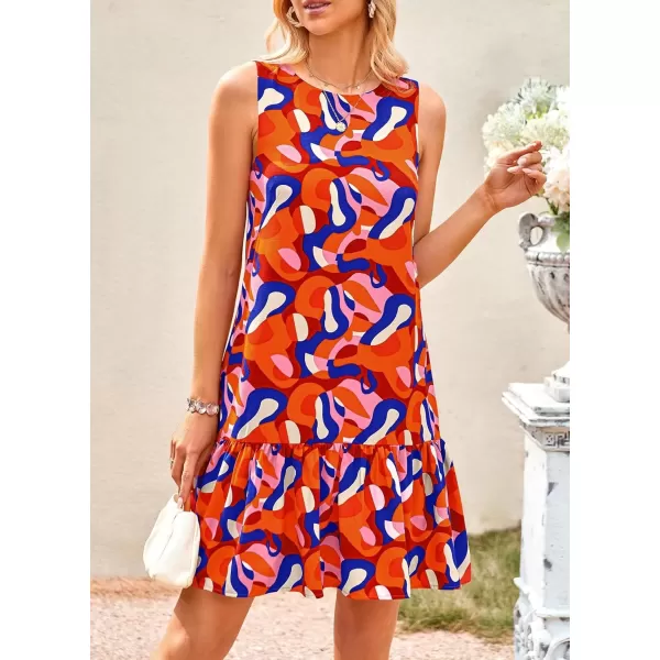 imagePRETTYGARDEN Womens 2024 Summer Floral Mini Dress Sleeveless Cut Out Backless Ruffle Boho Beach Vacation Short SundressesFloral Orange