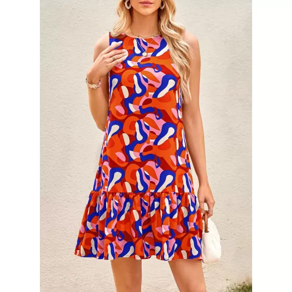 imagePRETTYGARDEN Womens 2024 Summer Floral Mini Dress Sleeveless Cut Out Backless Ruffle Boho Beach Vacation Short SundressesFloral Orange