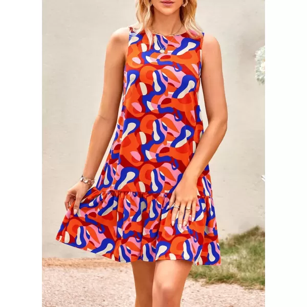imagePRETTYGARDEN Womens 2024 Summer Floral Mini Dress Sleeveless Cut Out Backless Ruffle Boho Beach Vacation Short SundressesFloral Orange