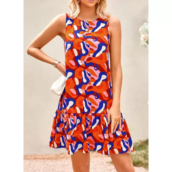 imagePRETTYGARDEN Womens 2024 Summer Floral Mini Dress Sleeveless Cut Out Backless Ruffle Boho Beach Vacation Short SundressesFloral Orange