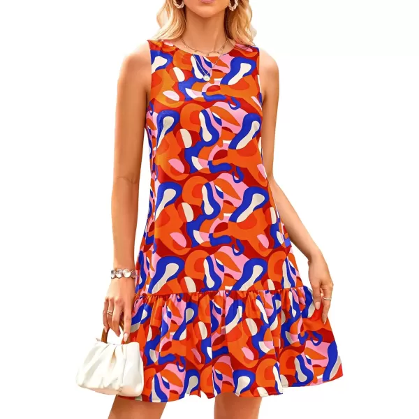 imagePRETTYGARDEN Womens 2024 Summer Floral Mini Dress Sleeveless Cut Out Backless Ruffle Boho Beach Vacation Short SundressesFloral Orange