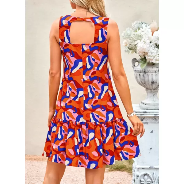 imagePRETTYGARDEN Womens 2024 Summer Floral Mini Dress Sleeveless Cut Out Backless Ruffle Boho Beach Vacation Short SundressesFloral Orange