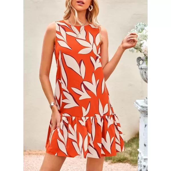 imagePRETTYGARDEN Womens 2024 Summer Floral Mini Dress Sleeveless Cut Out Backless Ruffle Boho Beach Vacation Short SundressesFloral Orange Beige