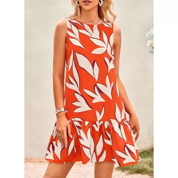 imagePRETTYGARDEN Womens 2024 Summer Floral Mini Dress Sleeveless Cut Out Backless Ruffle Boho Beach Vacation Short SundressesFloral Orange Beige