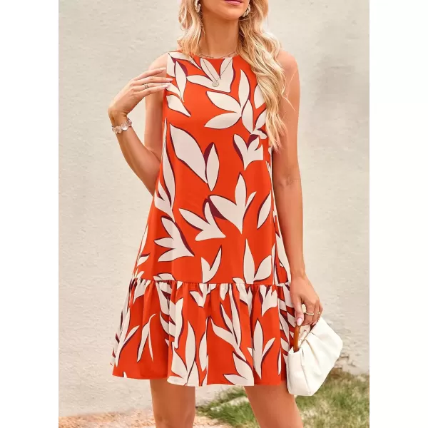 imagePRETTYGARDEN Womens 2024 Summer Floral Mini Dress Sleeveless Cut Out Backless Ruffle Boho Beach Vacation Short SundressesFloral Orange Beige