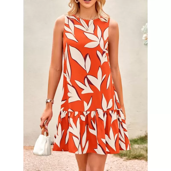 imagePRETTYGARDEN Womens 2024 Summer Floral Mini Dress Sleeveless Cut Out Backless Ruffle Boho Beach Vacation Short SundressesFloral Orange Beige