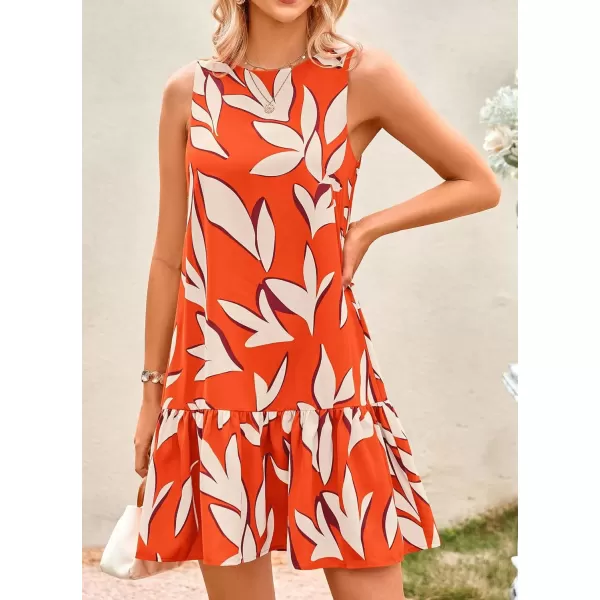 imagePRETTYGARDEN Womens 2024 Summer Floral Mini Dress Sleeveless Cut Out Backless Ruffle Boho Beach Vacation Short SundressesFloral Orange Beige