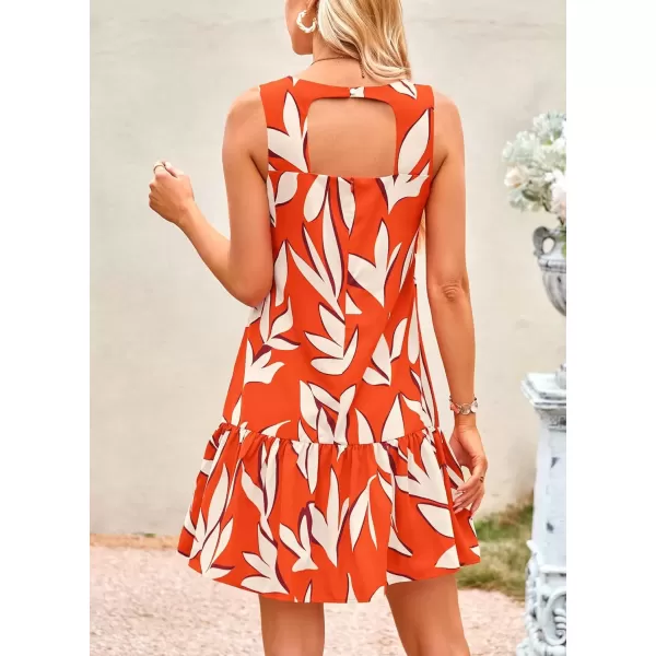 imagePRETTYGARDEN Womens 2024 Summer Floral Mini Dress Sleeveless Cut Out Backless Ruffle Boho Beach Vacation Short SundressesFloral Orange Beige