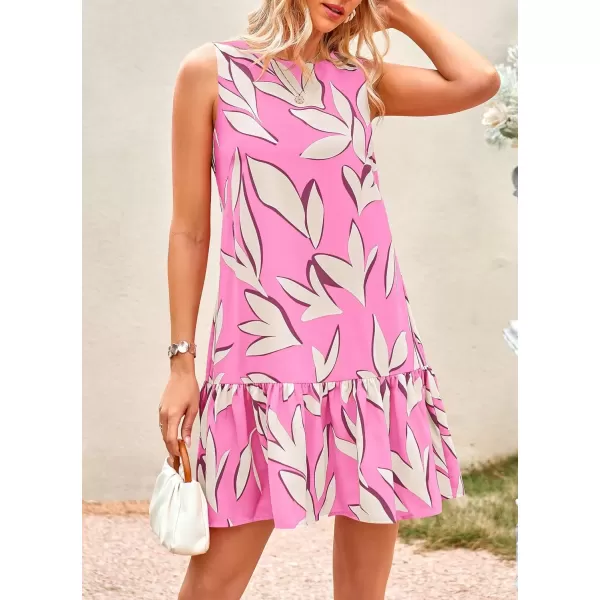 imagePRETTYGARDEN Womens 2024 Summer Floral Mini Dress Sleeveless Cut Out Backless Ruffle Boho Beach Vacation Short SundressesFloral Pink Beige