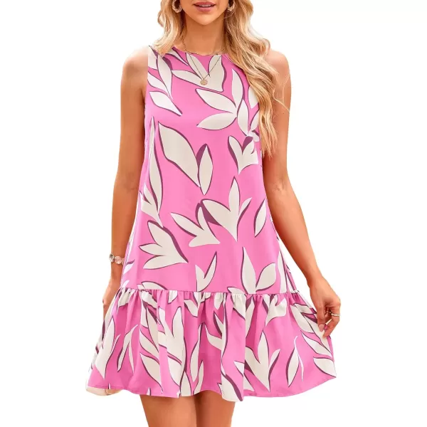 imagePRETTYGARDEN Womens 2024 Summer Floral Mini Dress Sleeveless Cut Out Backless Ruffle Boho Beach Vacation Short SundressesFloral Pink Beige