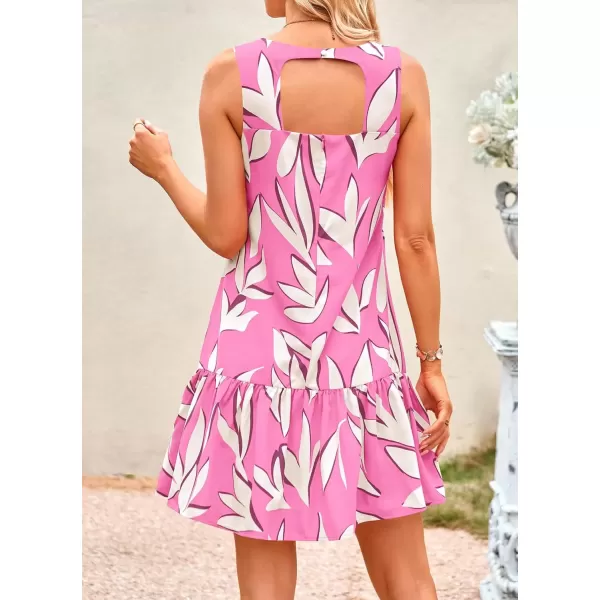 imagePRETTYGARDEN Womens 2024 Summer Floral Mini Dress Sleeveless Cut Out Backless Ruffle Boho Beach Vacation Short SundressesFloral Pink Beige