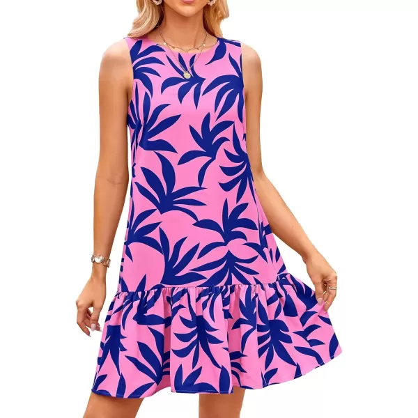 imagePRETTYGARDEN Womens 2024 Summer Floral Mini Dress Sleeveless Cut Out Backless Ruffle Boho Beach Vacation Short SundressesFloral Pink Blue