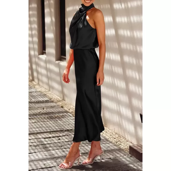 imagePRETTYGARDEN Womens 2024 Summer Satin Dress Elegant Sleeveless Mock Neck Cocktail Party Maxi DressesBlack