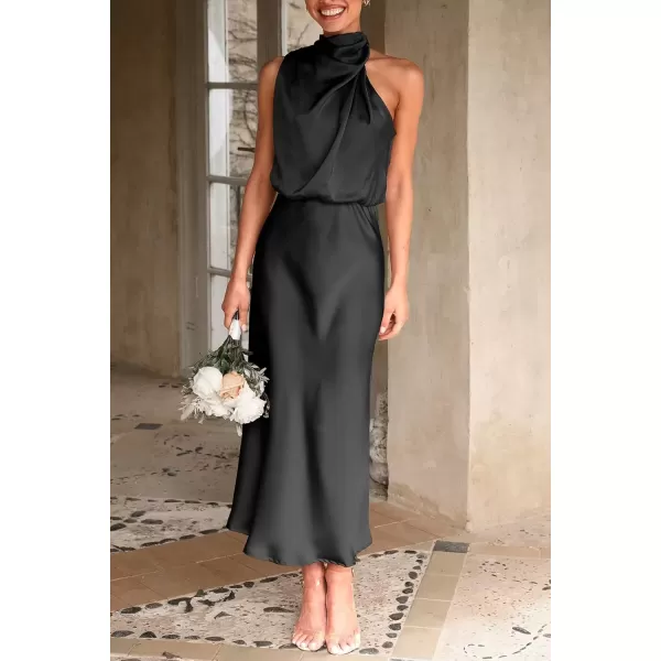 imagePRETTYGARDEN Womens 2024 Summer Satin Dress Elegant Sleeveless Mock Neck Cocktail Party Maxi DressesBlack