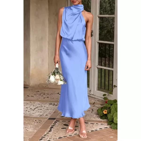 imagePRETTYGARDEN Womens 2024 Summer Satin Dress Elegant Sleeveless Mock Neck Cocktail Party Maxi DressesBlue