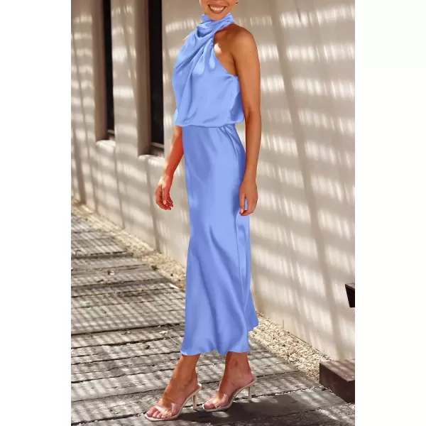 imagePRETTYGARDEN Womens 2024 Summer Satin Dress Elegant Sleeveless Mock Neck Cocktail Party Maxi DressesBlue
