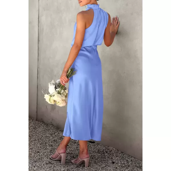 imagePRETTYGARDEN Womens 2024 Summer Satin Dress Elegant Sleeveless Mock Neck Cocktail Party Maxi DressesBlue