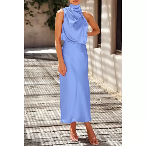 imagePRETTYGARDEN Womens 2024 Summer Satin Dress Elegant Sleeveless Mock Neck Cocktail Party Maxi DressesBlue