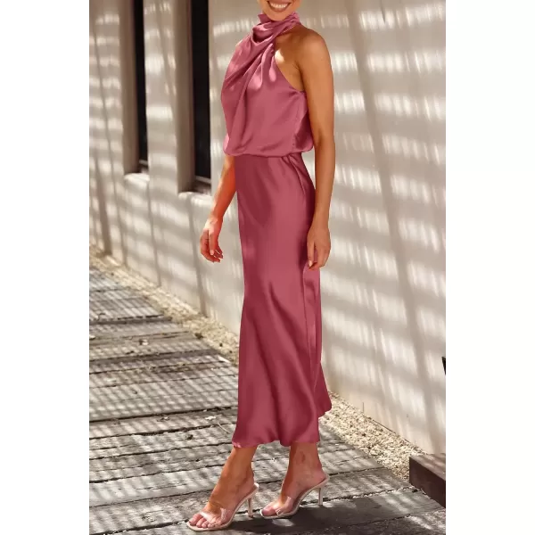 imagePRETTYGARDEN Womens 2024 Summer Satin Dress Elegant Sleeveless Mock Neck Cocktail Party Maxi DressesBrick Red