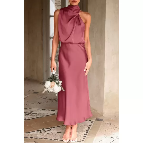 imagePRETTYGARDEN Womens 2024 Summer Satin Dress Elegant Sleeveless Mock Neck Cocktail Party Maxi DressesBrick Red