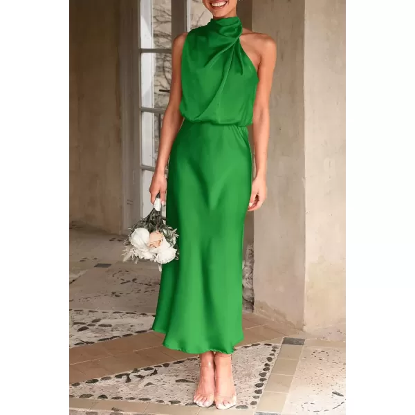 imagePRETTYGARDEN Womens 2024 Summer Satin Dress Elegant Sleeveless Mock Neck Cocktail Party Maxi DressesBright Green